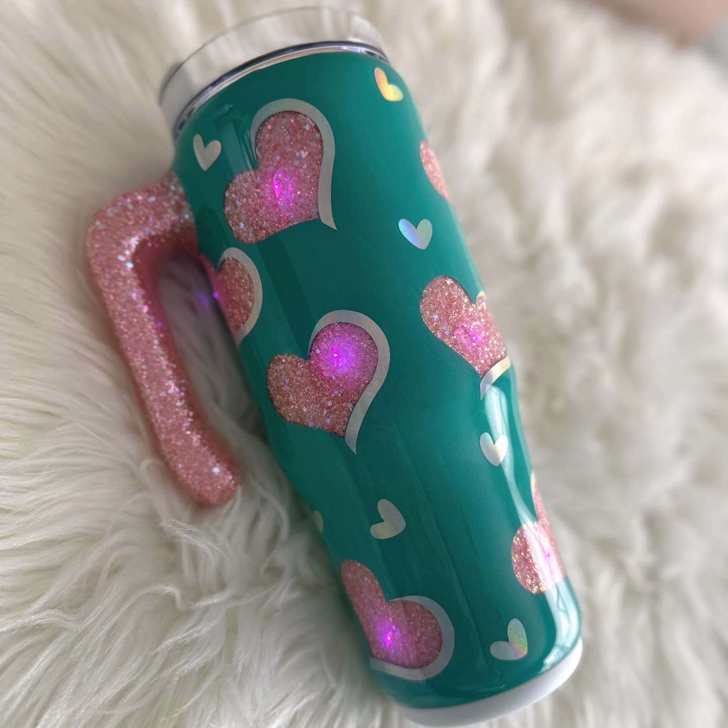 Teal Glitter Heart Tumbler: Light Up Valentine's Day Gift