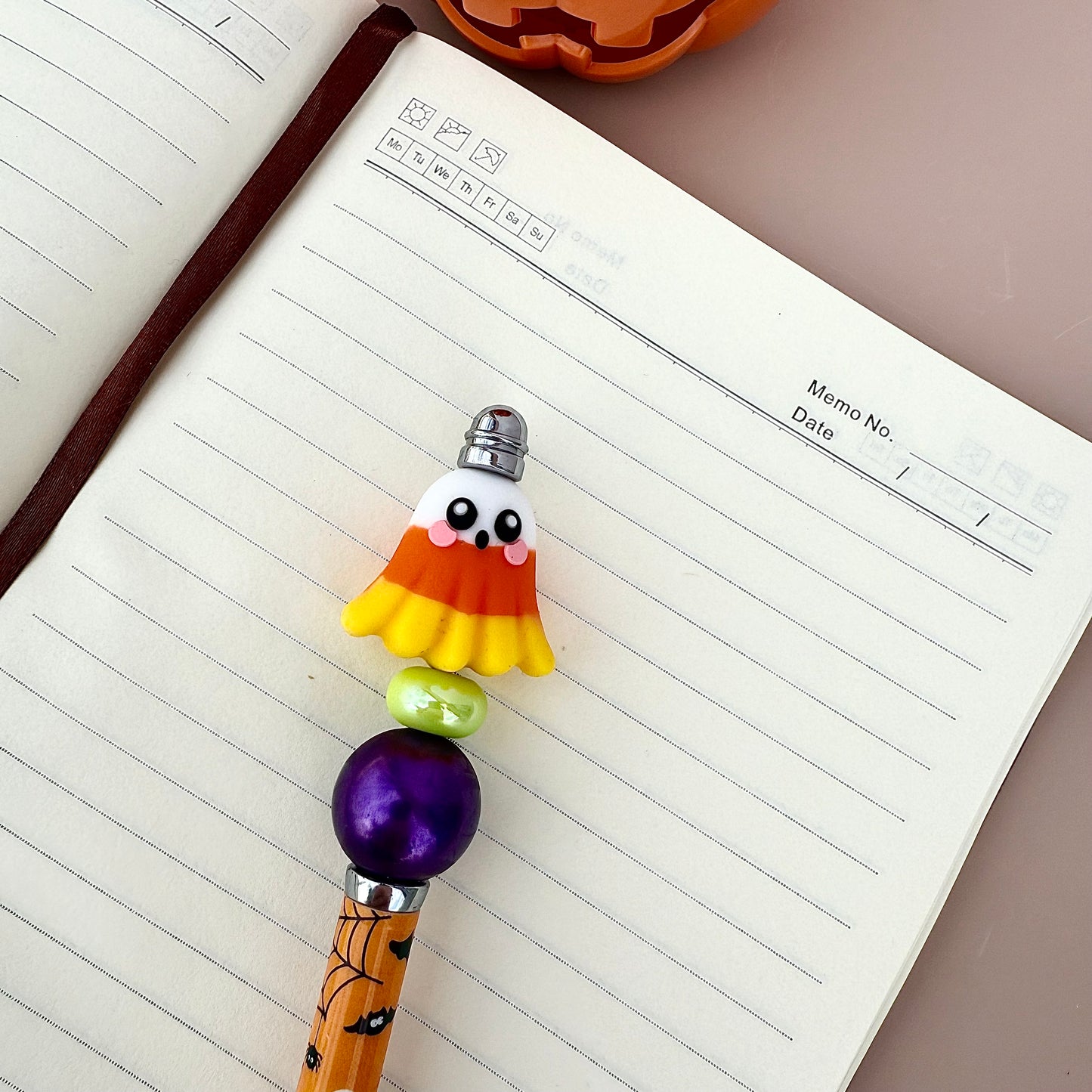 Candy Corn Ghost Beaded Pen
