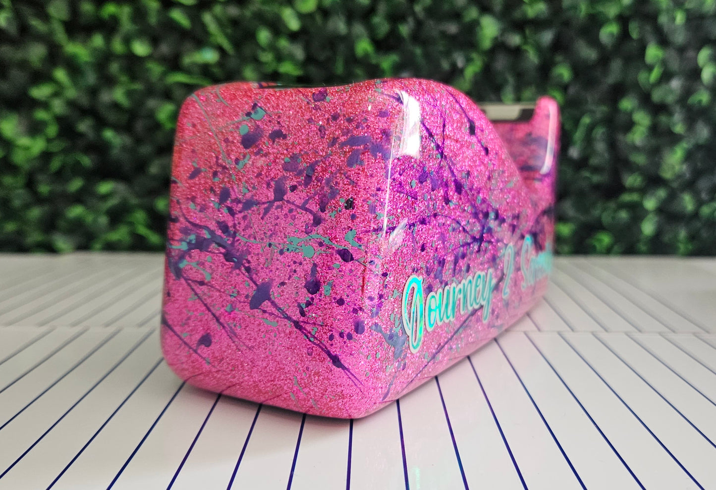 Personalized Pink Glitter Tape Dispenser With Paint Splashes