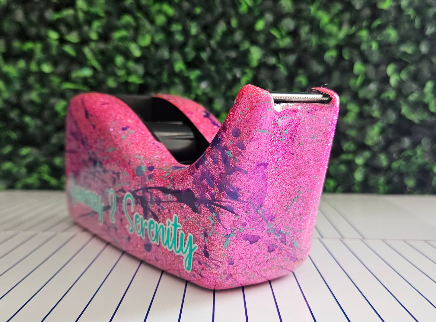 Personalized Pink Glitter Tape Dispenser With Paint Splashes