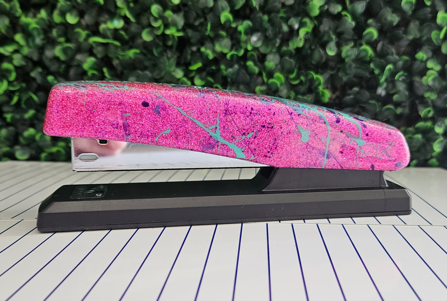 Personalized Pink Glitter Stapler With Paint Splashes