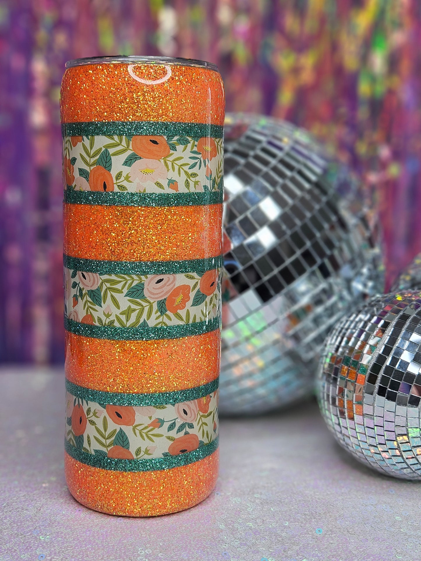 Coral Floral 20oz  Glitter Tumbler