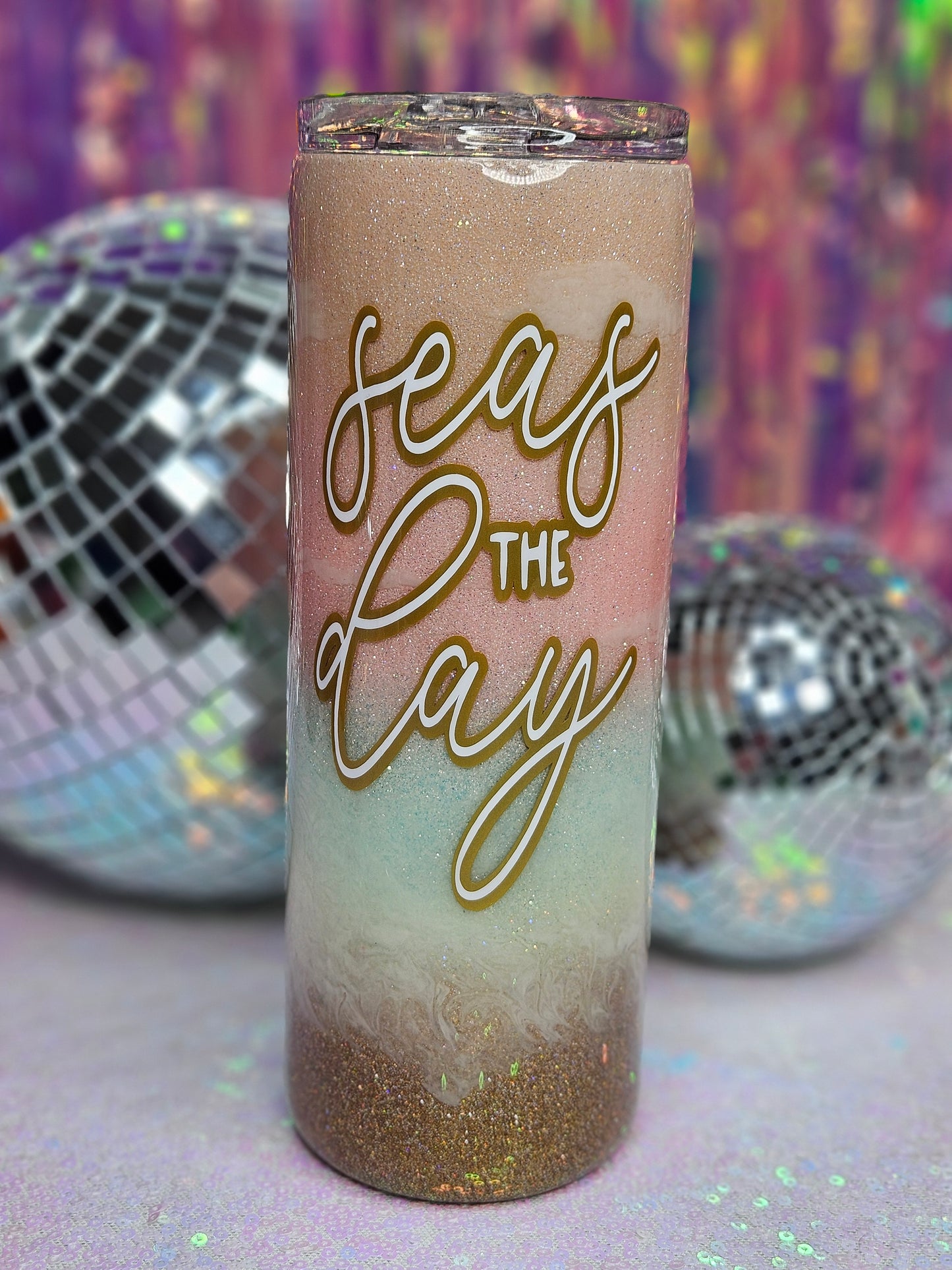 Pastel Beach Sunset 20oz Glitter Tumbler