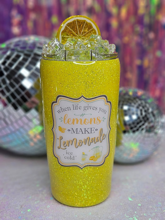 Lemonade 20oz Glitter Tumbler With Ice Topper