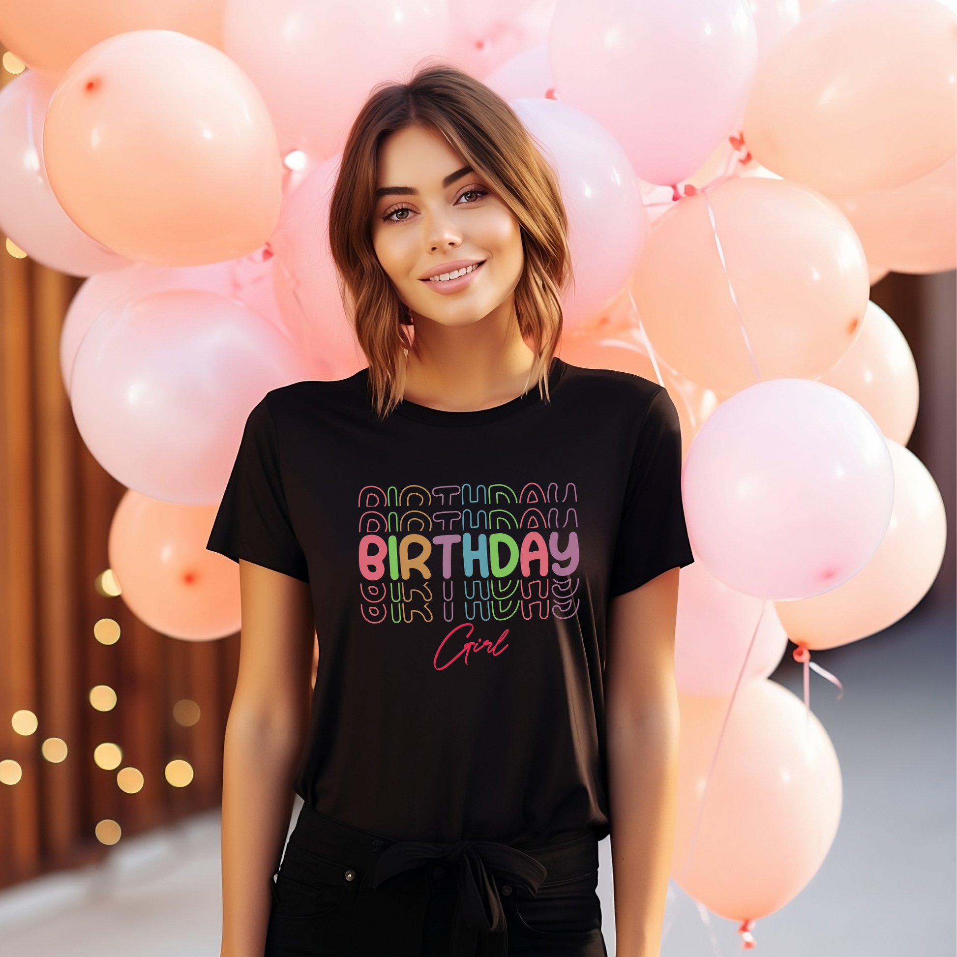 Black "Birthday Girl" short sleeve t-shirt