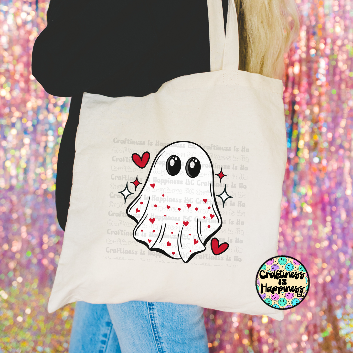 Ghost With Red Hearts Tote