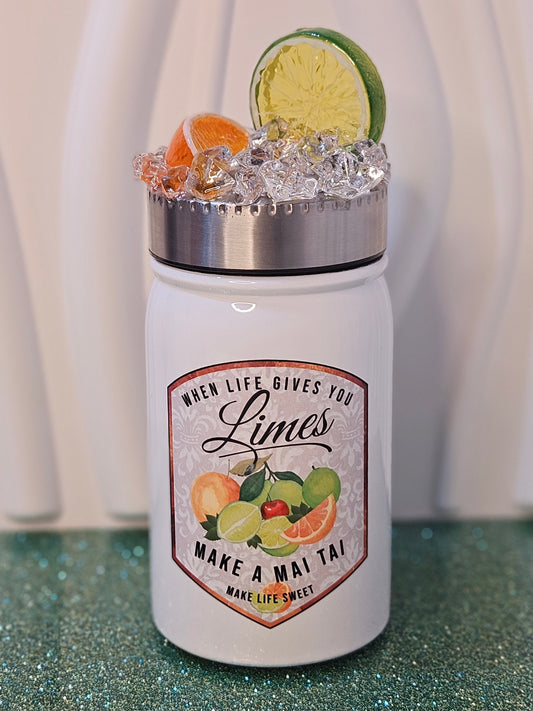 Mai Tai Mason Jar Tumbler With Faux Ice And Fruit Topper