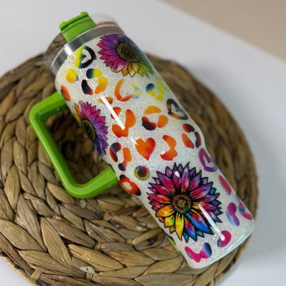 Sunflower Leopard Glitter 40oz Insulated Tumbler