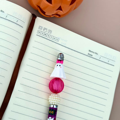 Ghost With Pink Bow Beaded Pen