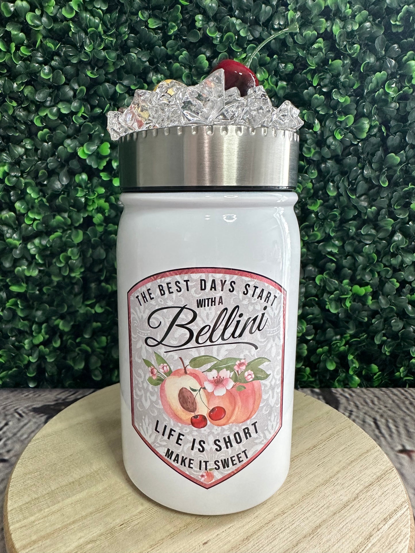 Bellini Mason Jar Tumbler With Faux Ice & Fruit Topper