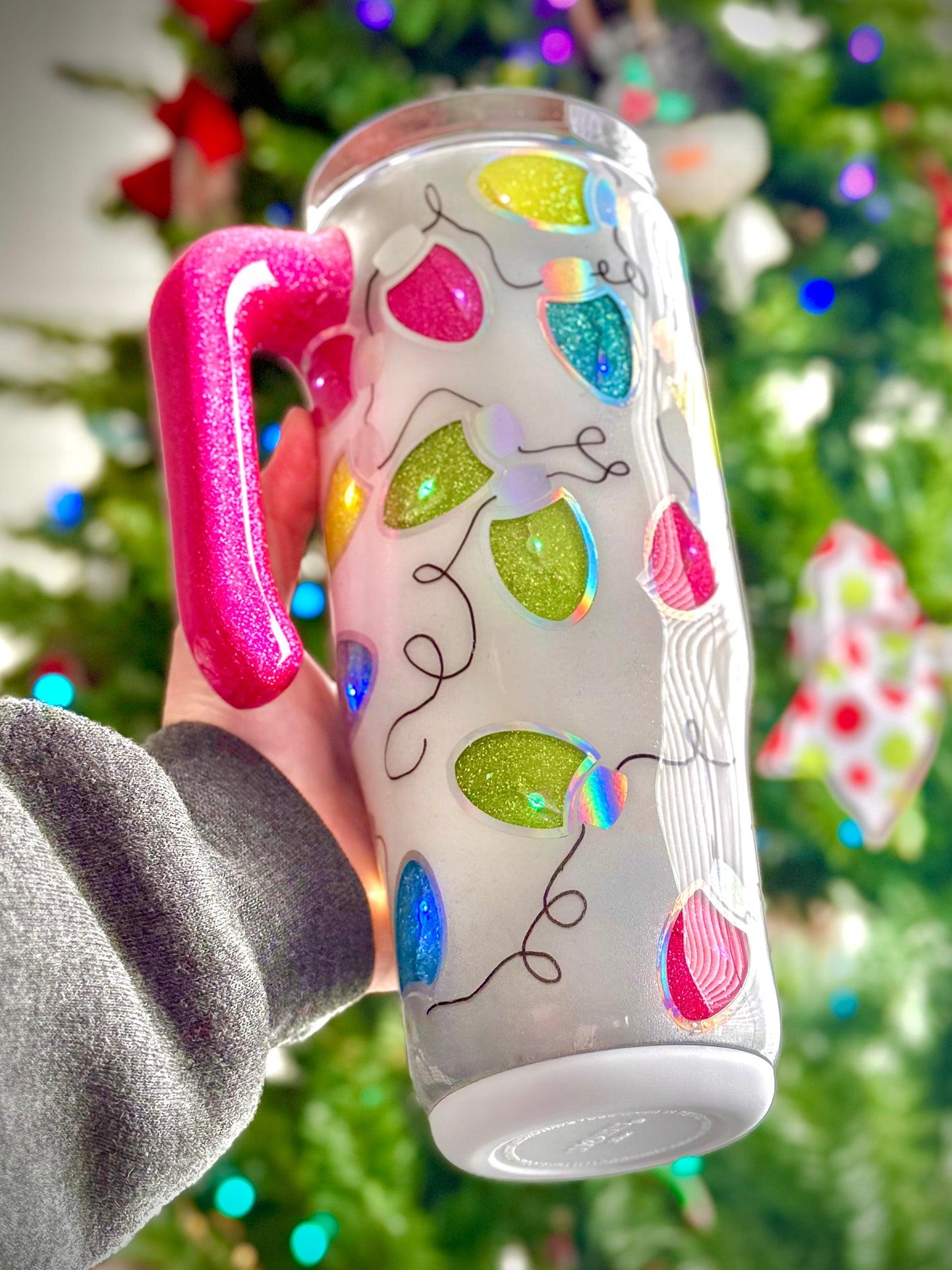 Light Up Christmas Lights 30oz Glitter Travel Mug