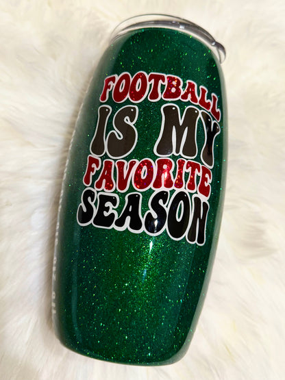Red and Black Football 25oz Glitter Tumbler