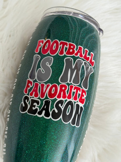 Red and Black Football 25oz Glitter Tumbler