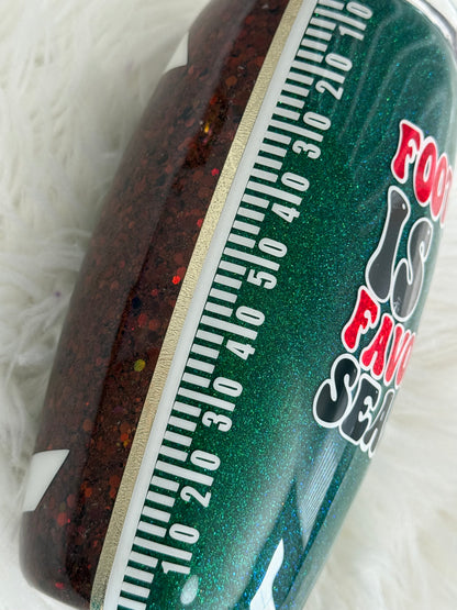 Red and Black Football 25oz Glitter Tumbler