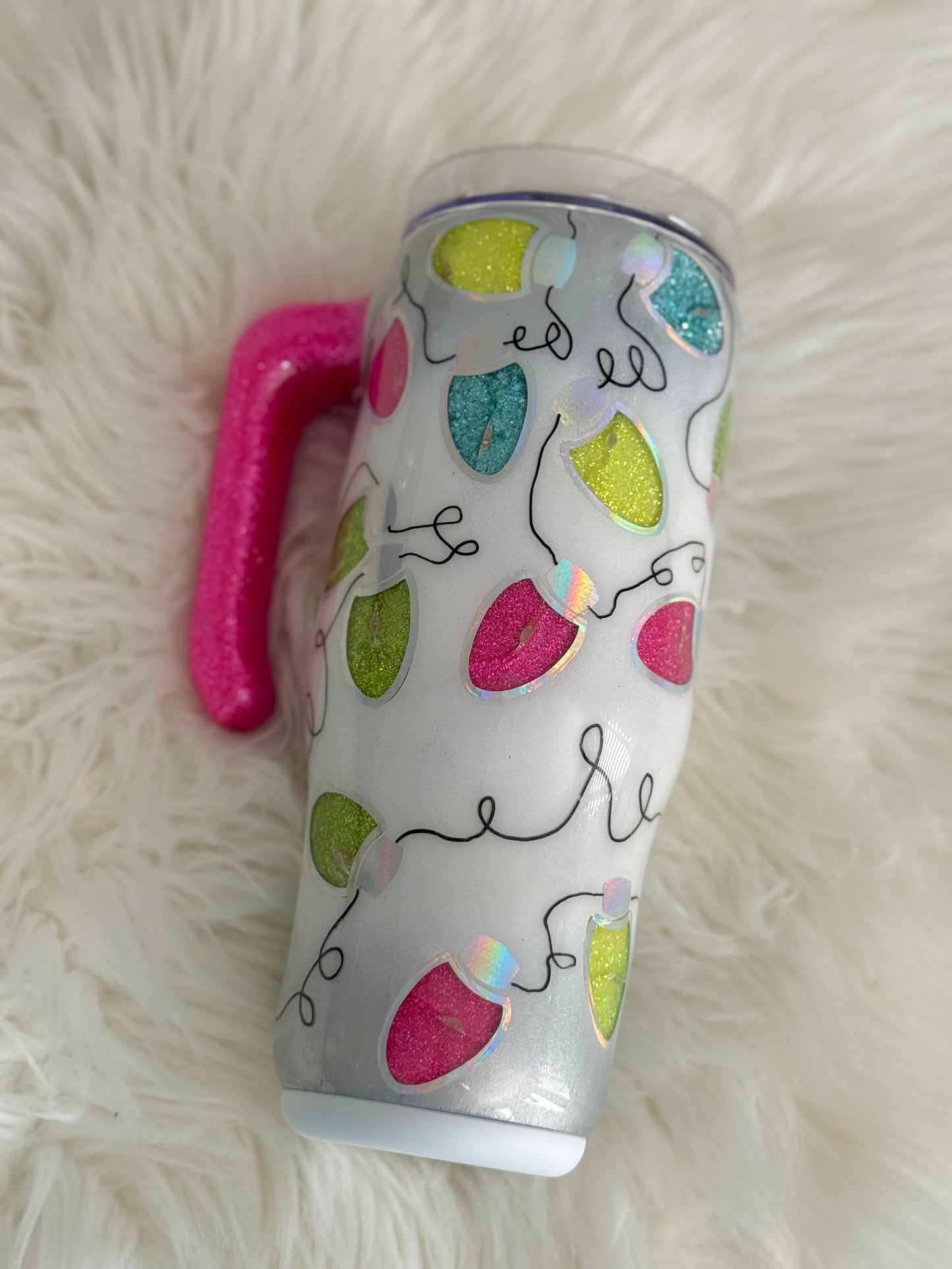 Light Up Christmas Lights 30oz Glitter Travel Mug