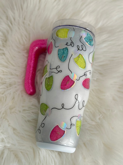 Light Up Christmas Lights 30oz Glitter Travel Mug