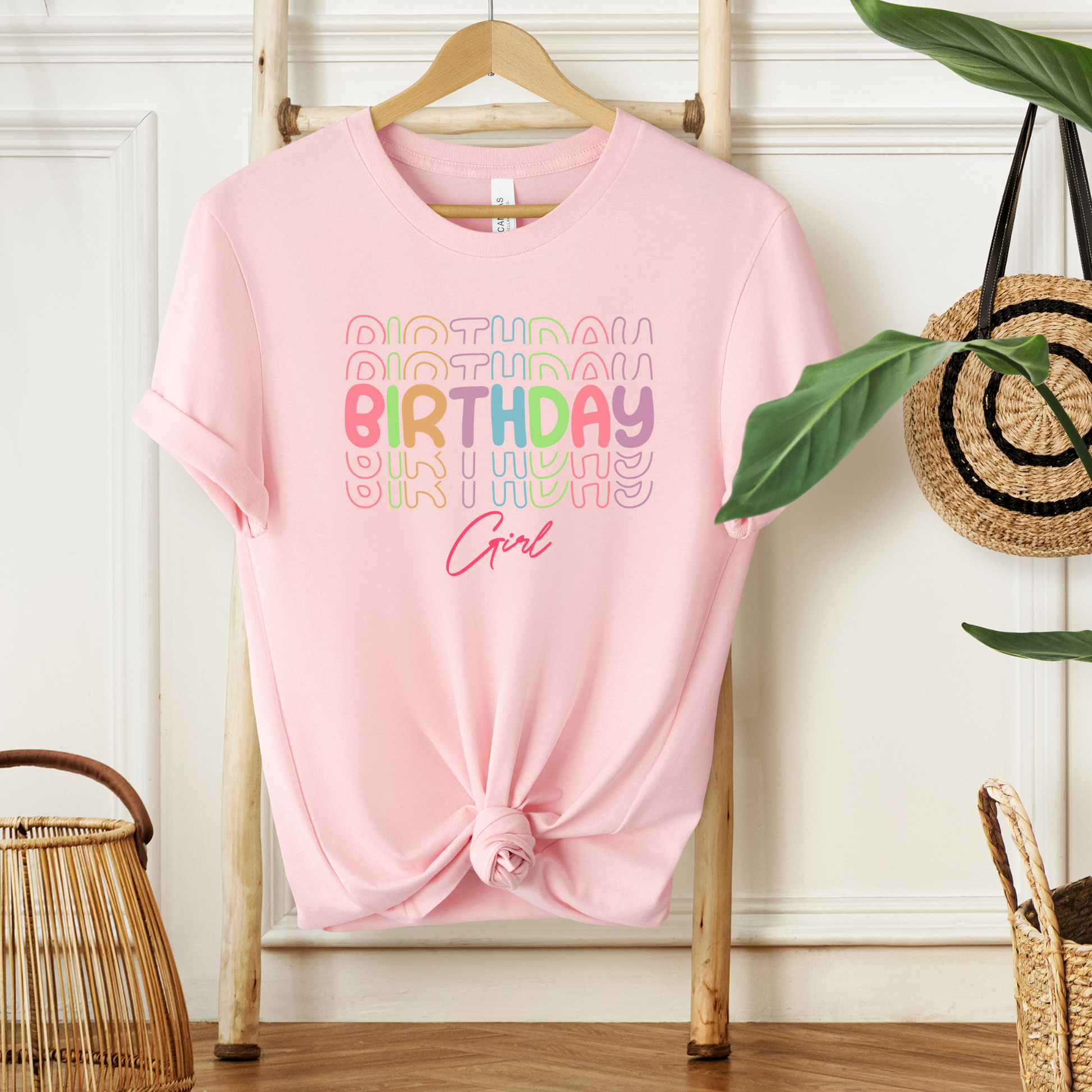 Light pink "Birthday Girl" short sleeve t-shirt