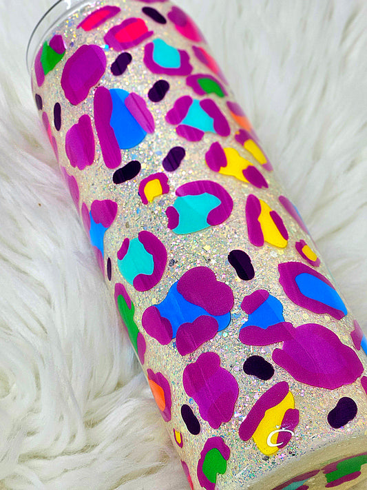Neon Leopard Print 20oz Glitter Tumbler