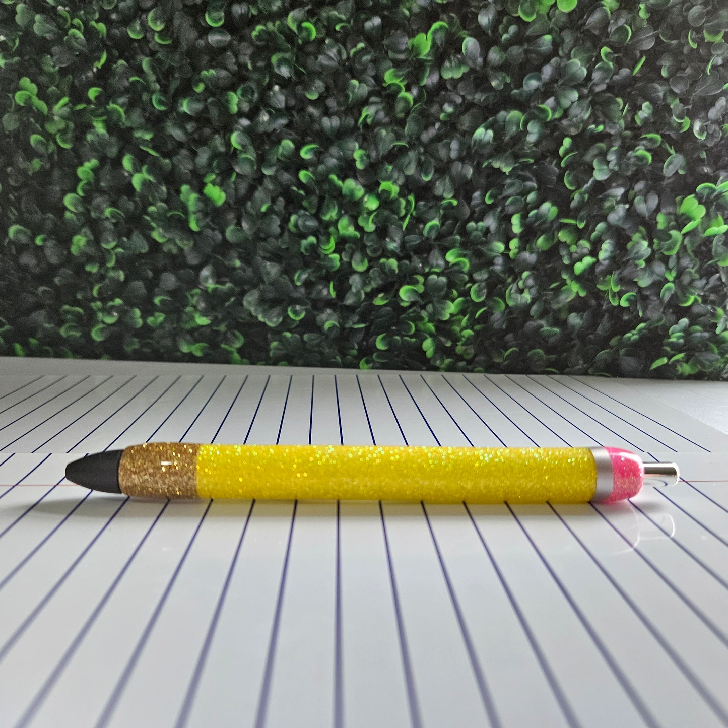 Glittered pen that looks like a pencil, personalized for teachers