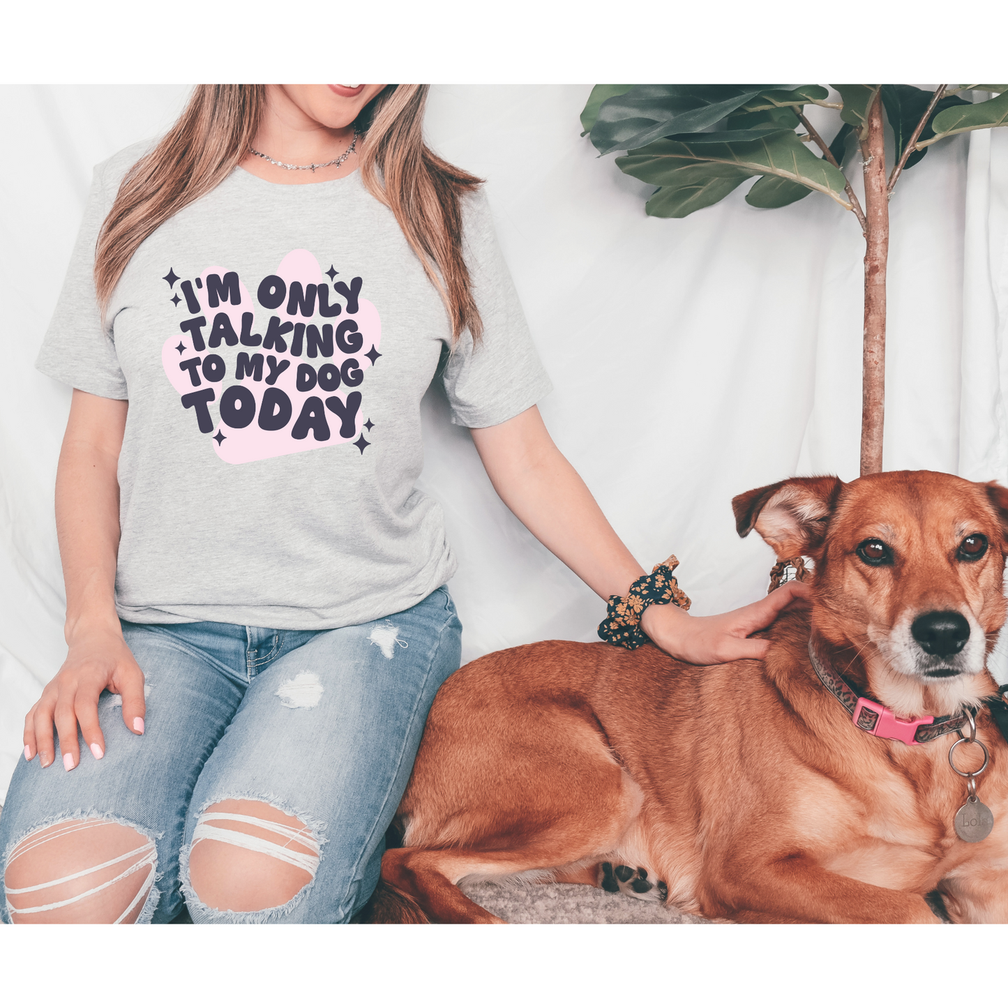 Heather grey short sleeve t-shirt, 'I'm Only Talking To My Dog Today"-front