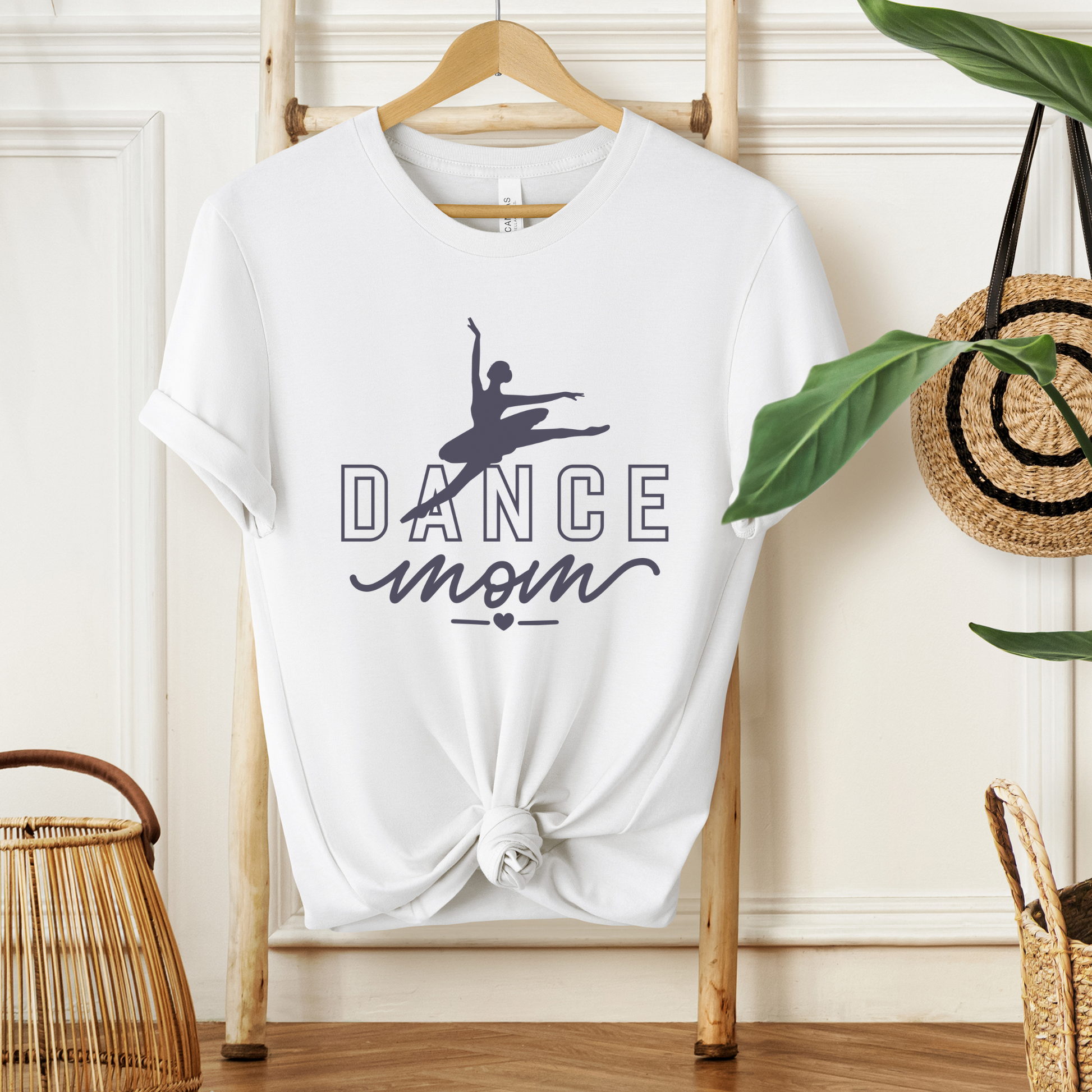 white short sleeve tee "Dance Mom" saying with ballerina design-front