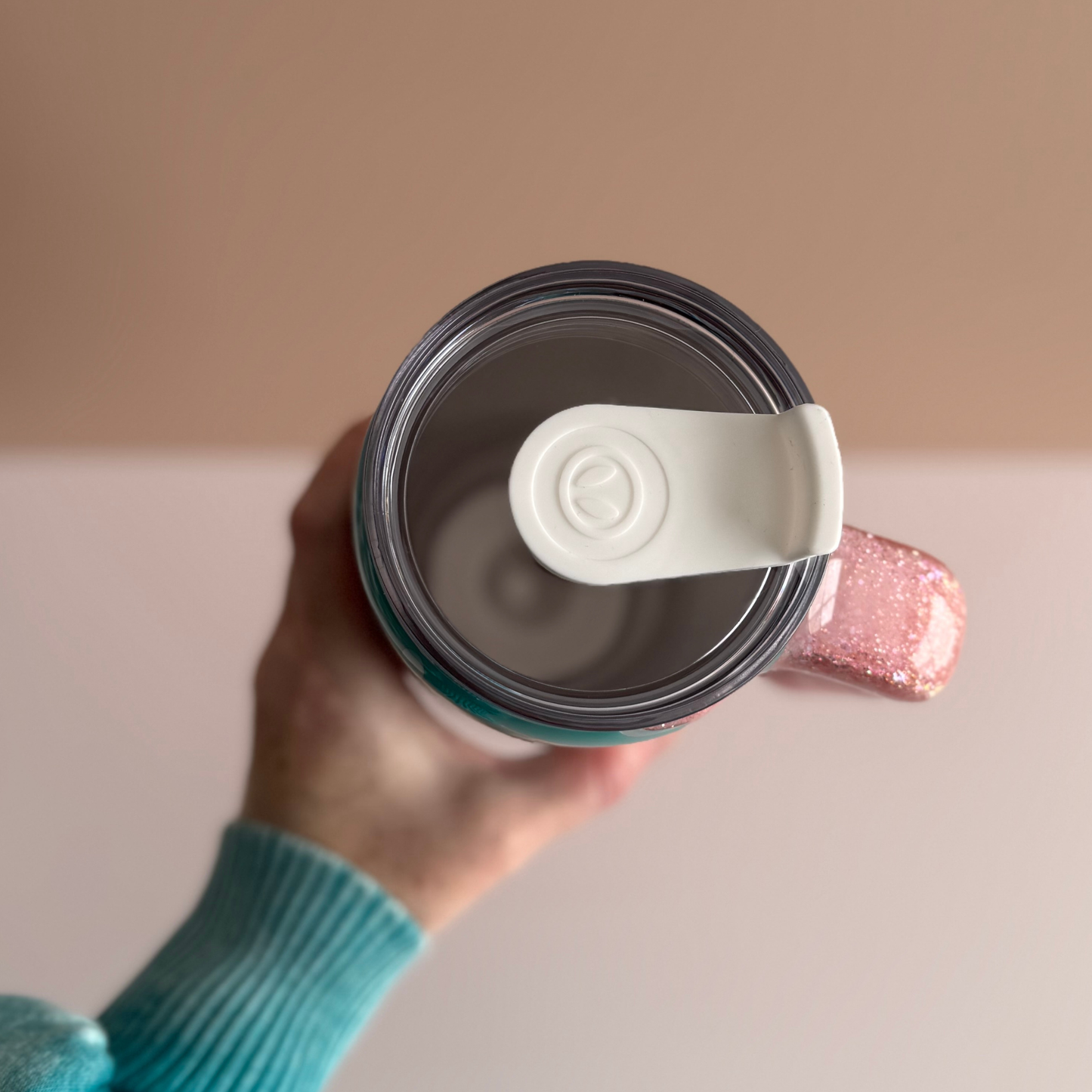 Teal Glitter Heart Tumbler: Light Up Valentine's Day Gift