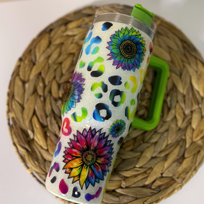 Sunflower Leopard Glitter 40oz Insulated Tumbler