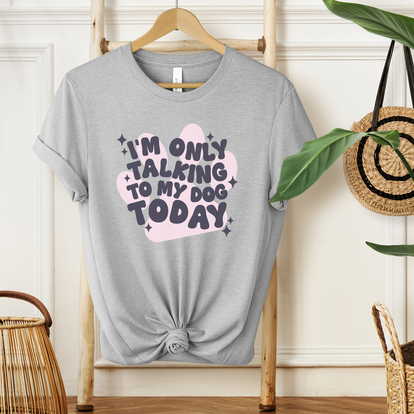 Heather grey short sleeve t-shirt, 'I'm Only Talking To My Dog Today"-front